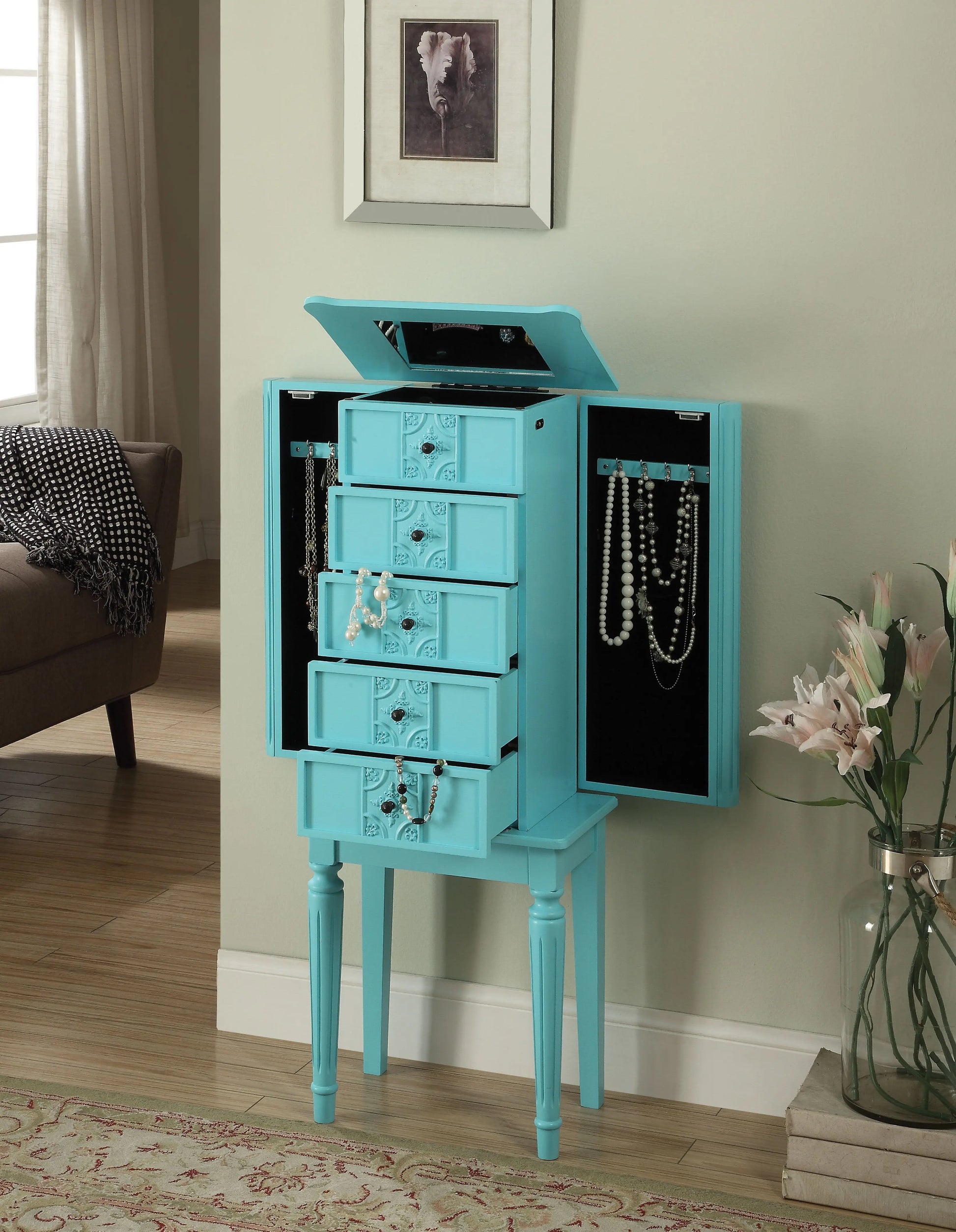 Tammy Light Blue Jewelry Armoire ACME East