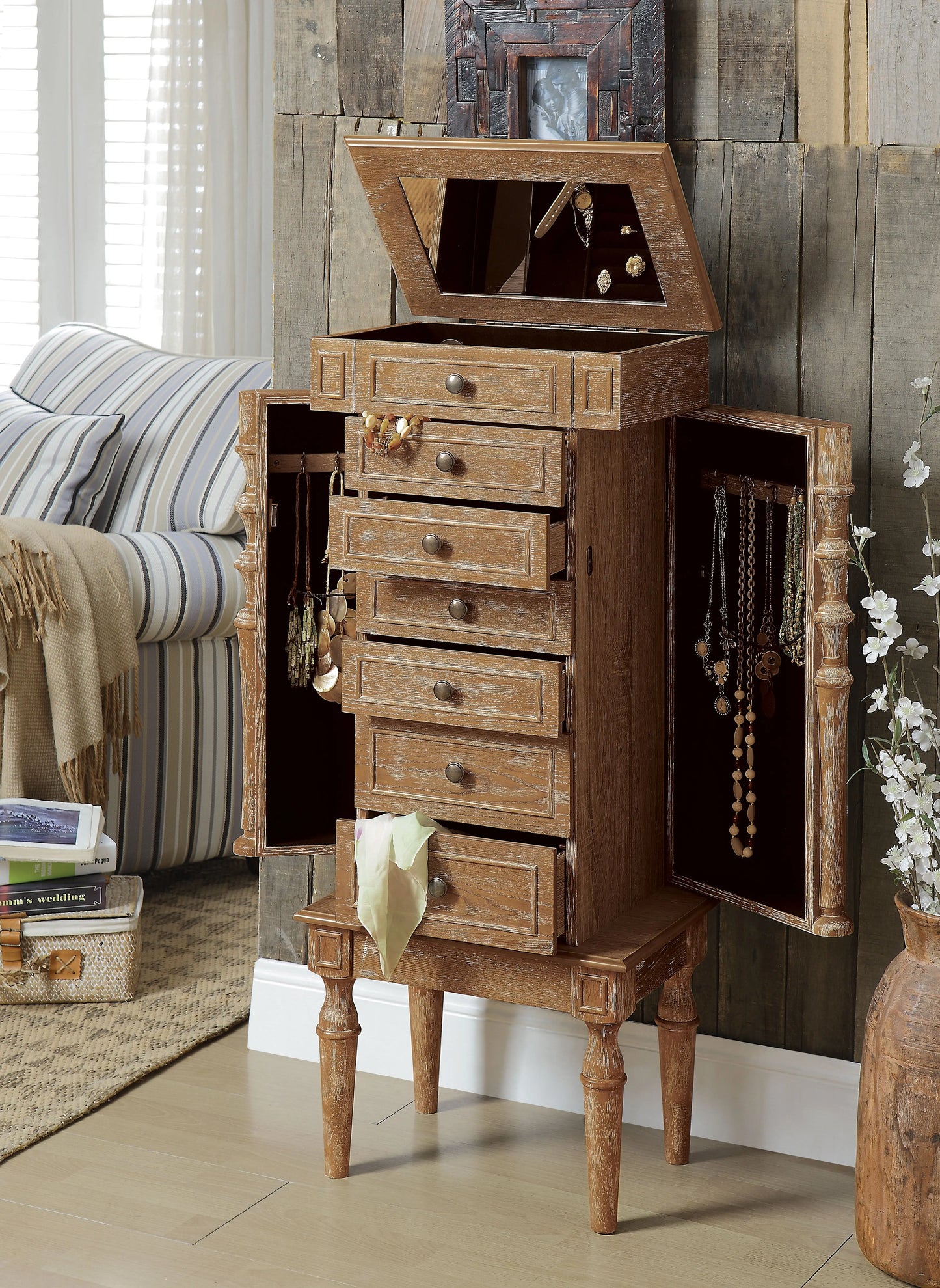 Taline Weathered Oak Jewelry Armoire ACME East