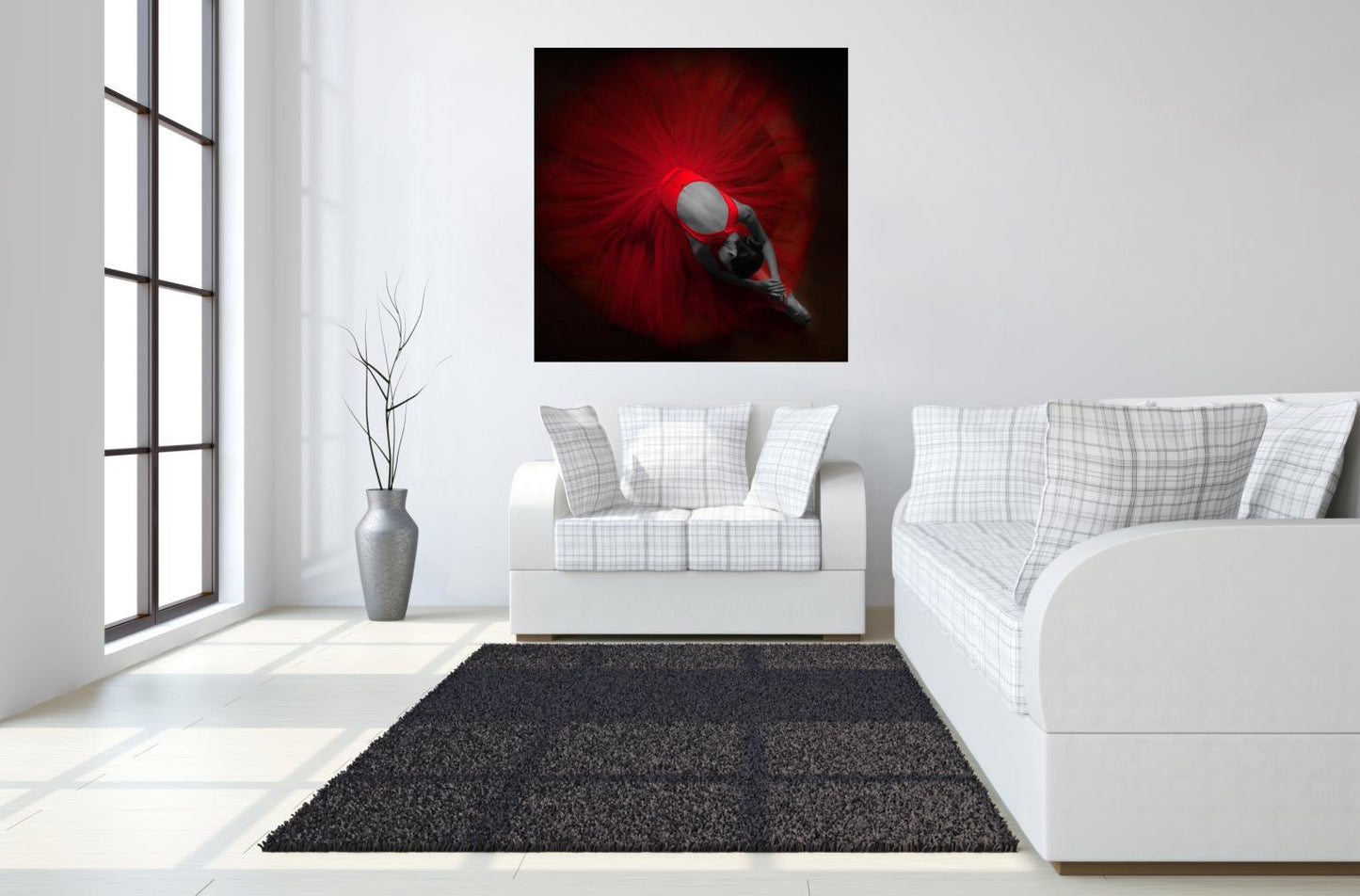 Floating Tempered Glass With Foil Ballerine In Red - Red Classy Art