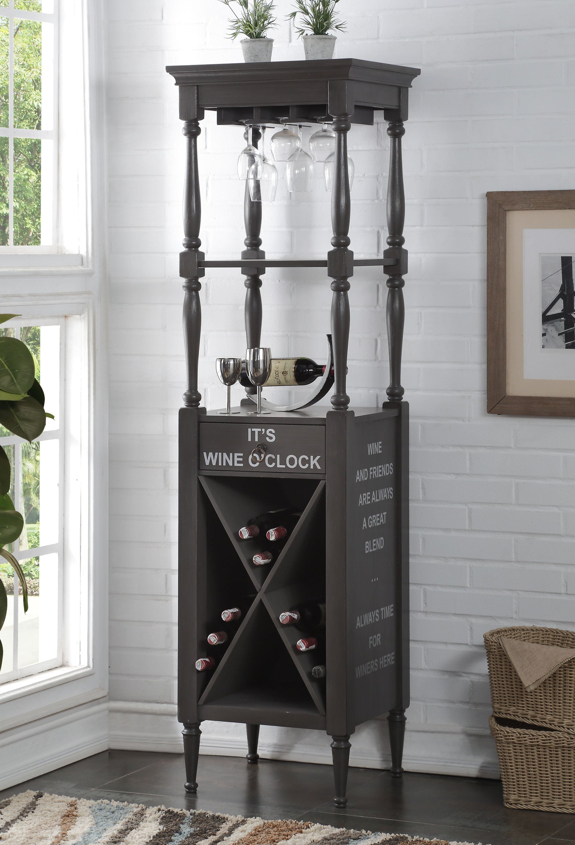 Anthony Antique Gray Wine Cabinet ACME East