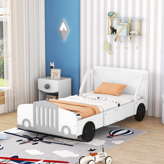 Twin Size Car-Shaped Platform Bed with Wheels,White House to Home Furnishings LLC