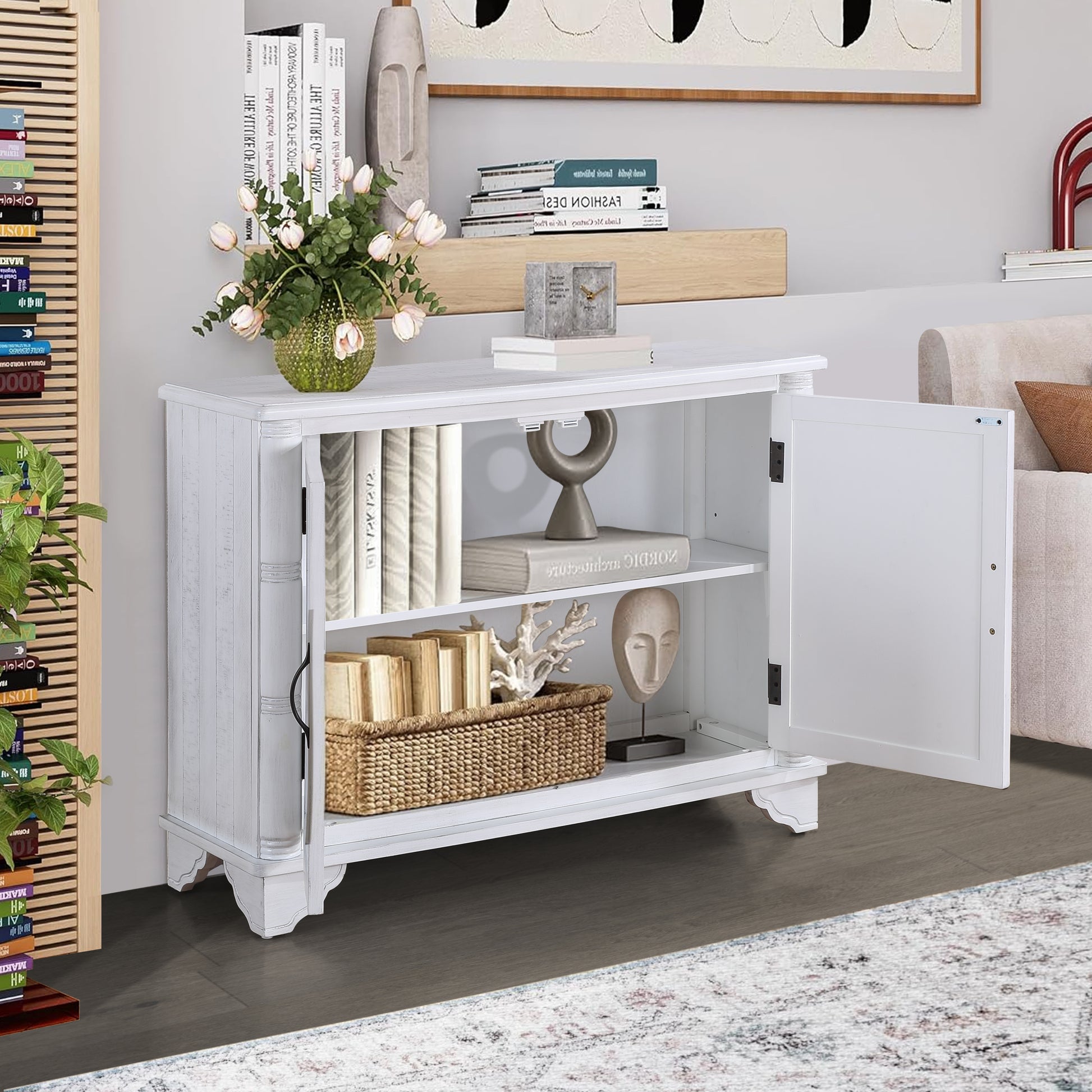 40"  Console Table with Storage Shelf, Retro Entryway Table with Adjustable Storage Shelf, Sofa Couch Table for Hallway, Entry Way, Living Room, Foyer,  Antique White House to Home Furnishings LLC