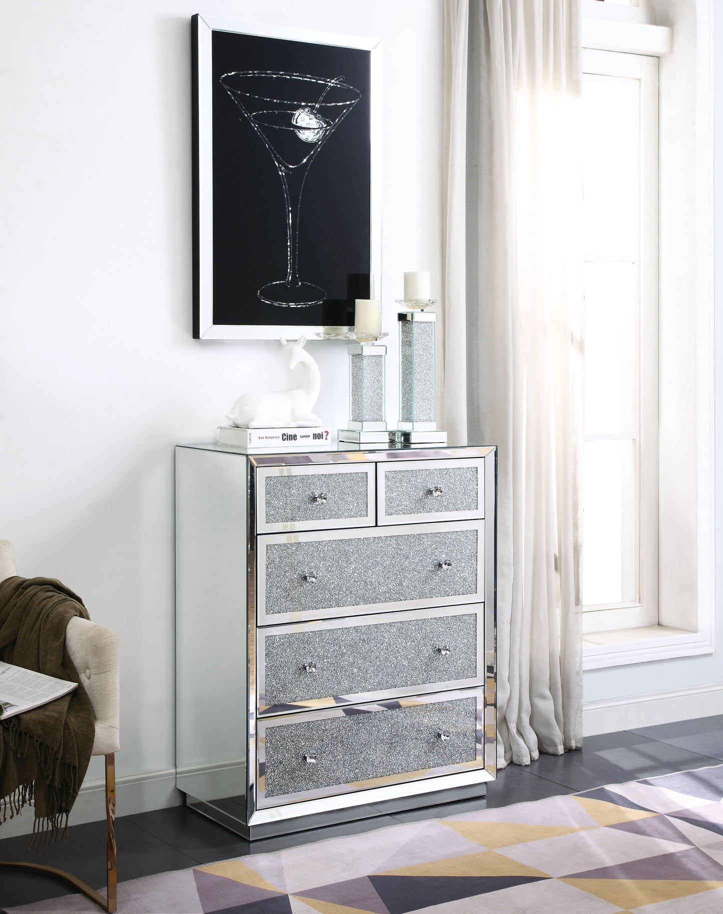 Rekha Mirrored & Faux Crystals Chest ACME East