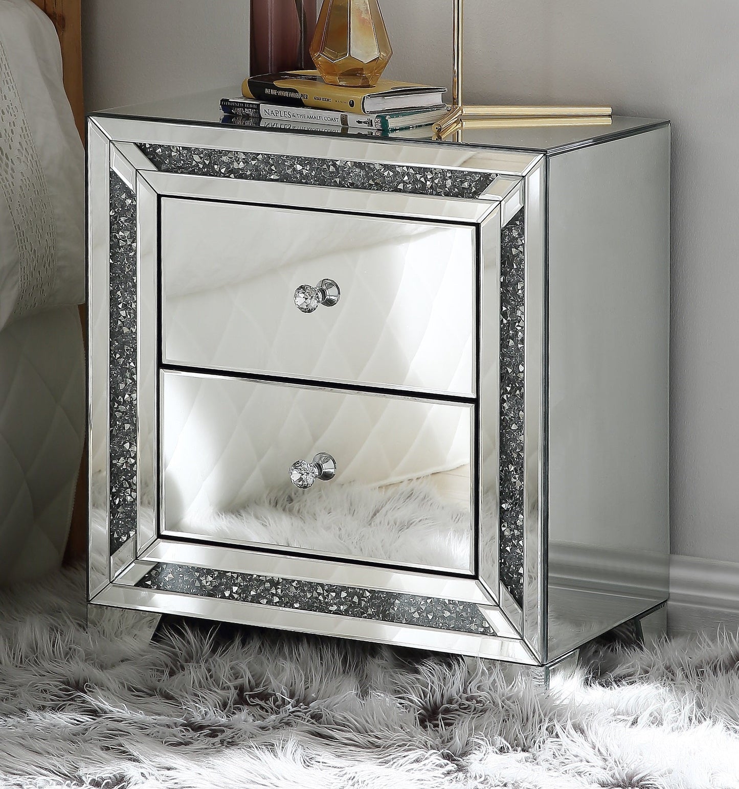 Noralie Mirrored & Faux Diamonds Accent Table ACME East