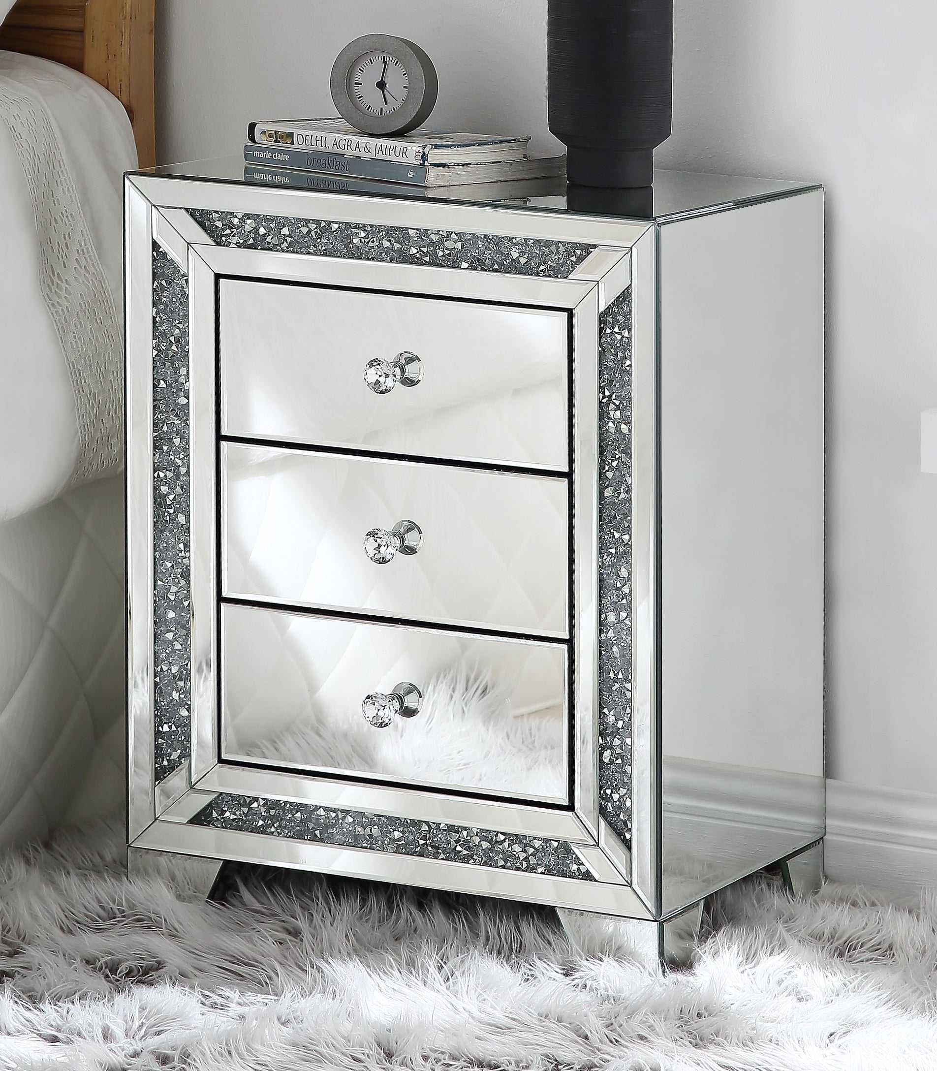 Noralie Mirrored & Faux Diamonds Accent Table ACME East