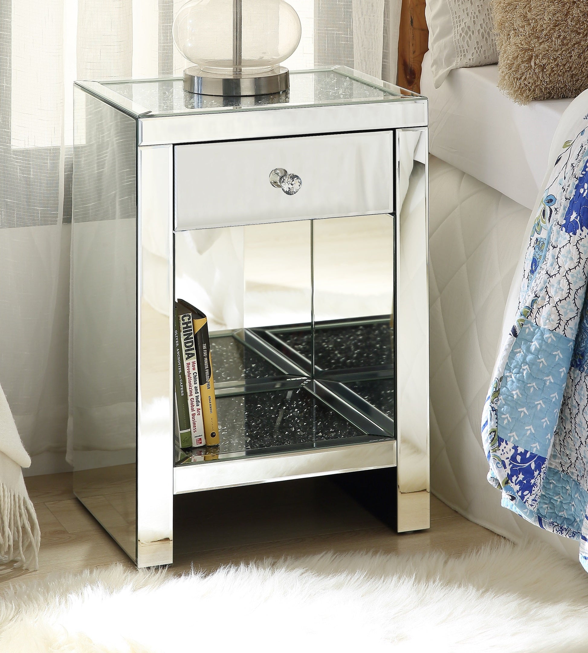 Noralie Mirrored & Faux Diamonds Accent Table ACME East