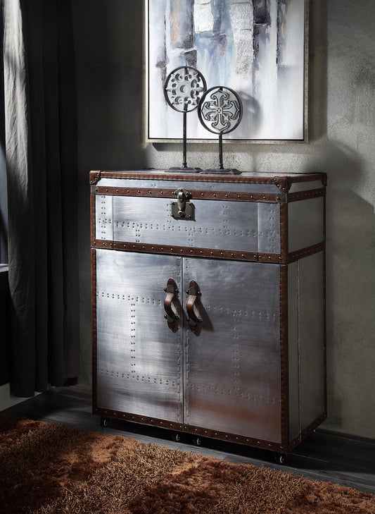 Brancaster Retro Brown Top Grain Leather & Aluminum Console Table ACME East