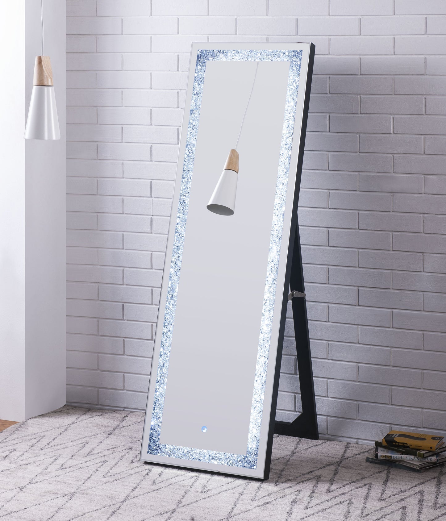 Noralie Mirrored & Faux Diamonds Floor Mirror (LED) ACME East