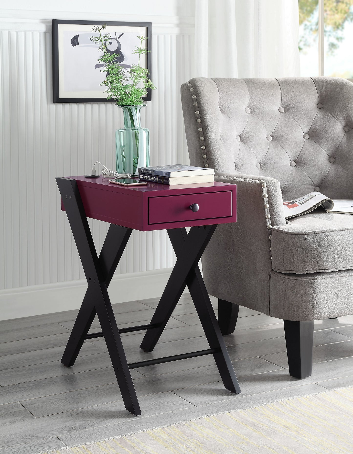 Fierce Burgundy & Black Side Table (USB Charging Dock) ACME East