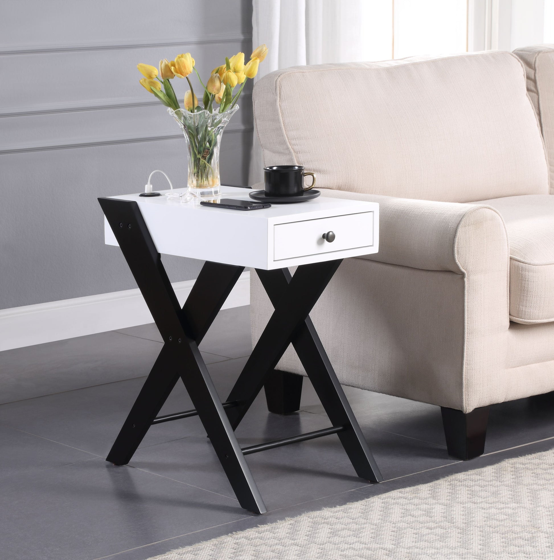 Fierce White & Black Side Table (USB Charging Dock) ACME East