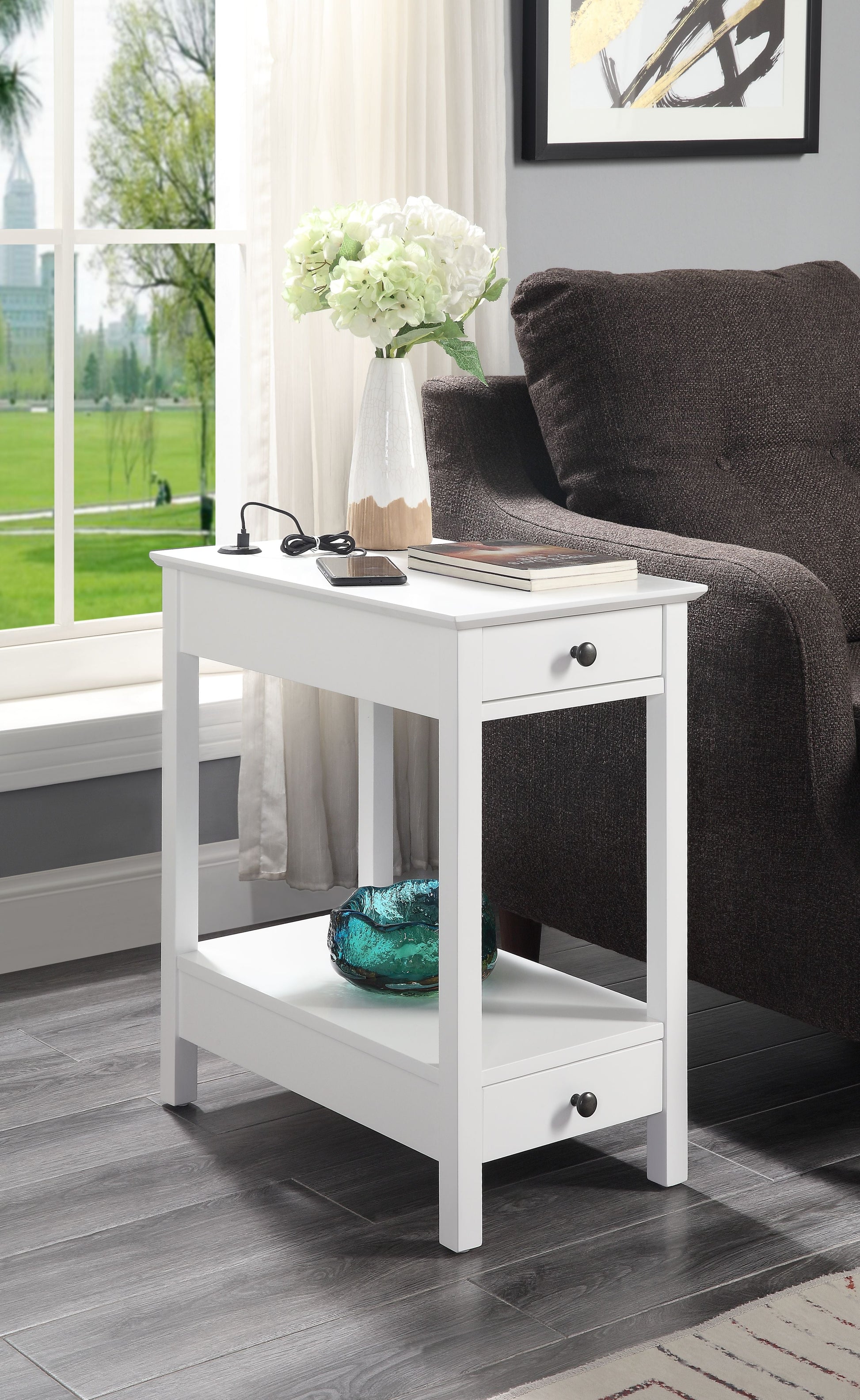 Byzad White Side Table (USB Charging Dock) ACME East