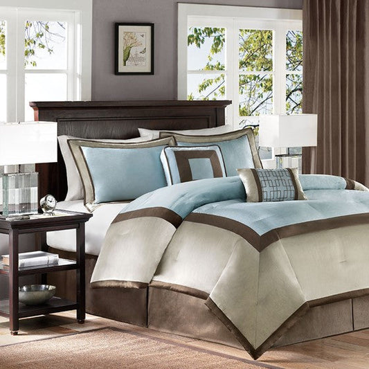 7 Piece Comforter Set Blue Queen Olliix.com