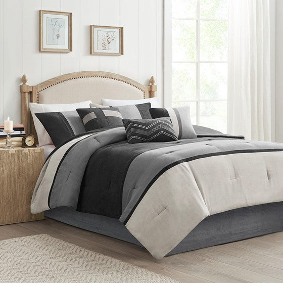 7 Piece Faux Suede Comforter Set Black King Olliix.com