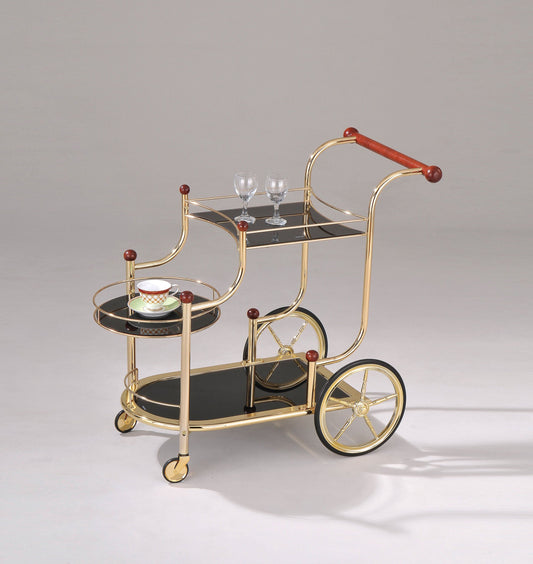 Lacy Gold Plated & Black Glass Serving Cart ACME East