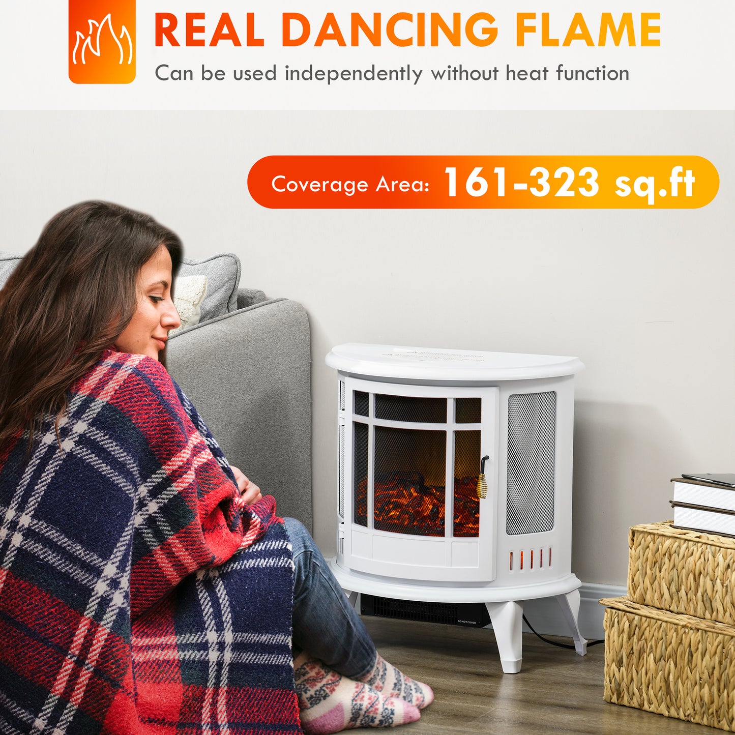 22" Electric Fireplace Stove, Freestanding Electric Fire Place Heater with Realistic LED Flame, Adjustable Temperature, 1500W, White House to Home Furnishings LLC