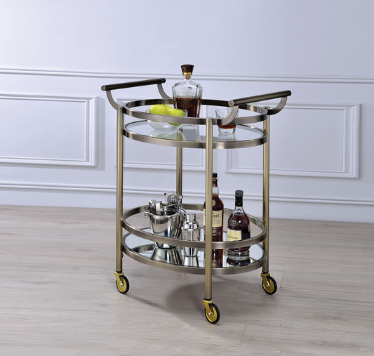 Lakelyn Brushed Bronze & Clear Glass Serving Cart ACME East