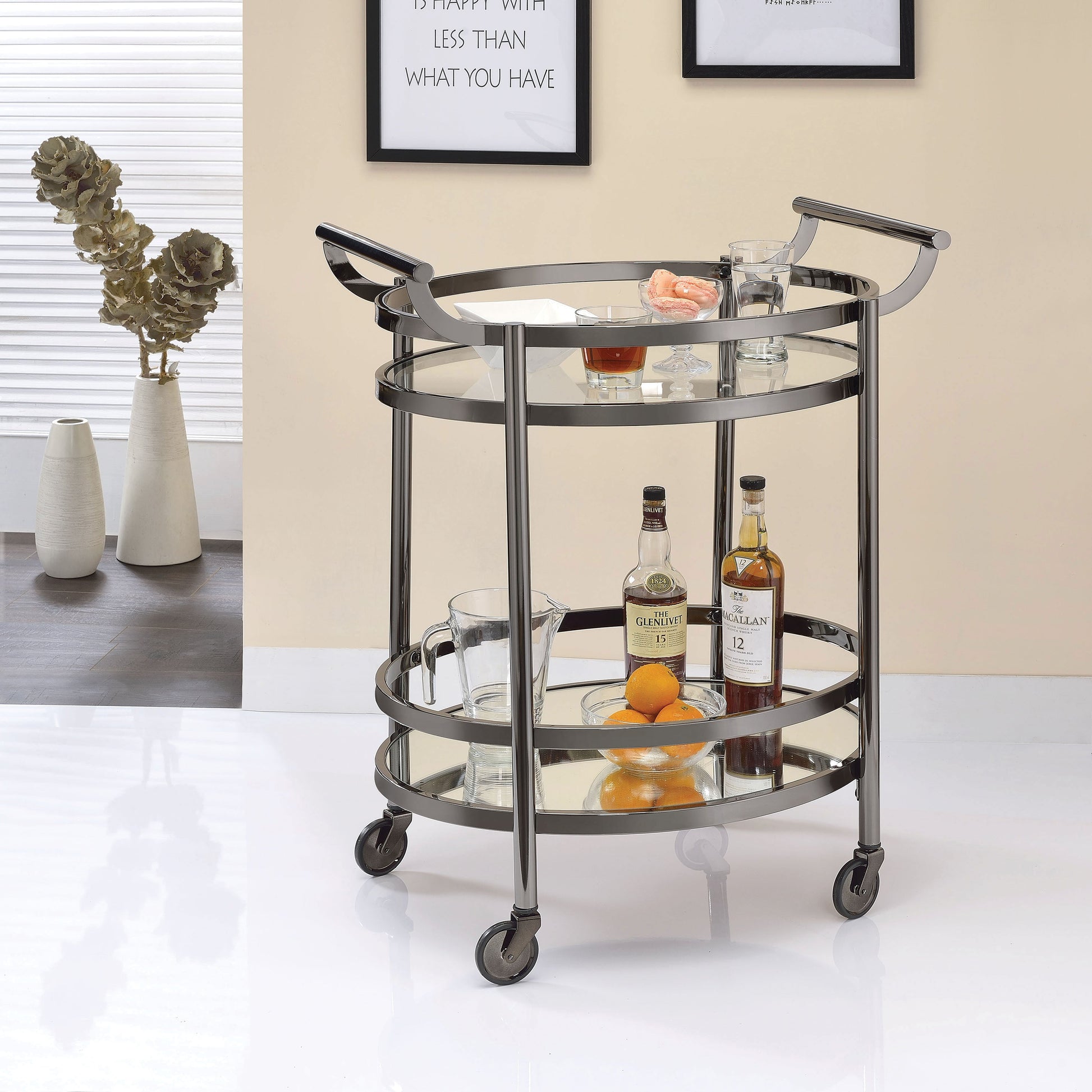 Lakelyn Black Nickel & Clear Glass Serving Cart ACME East