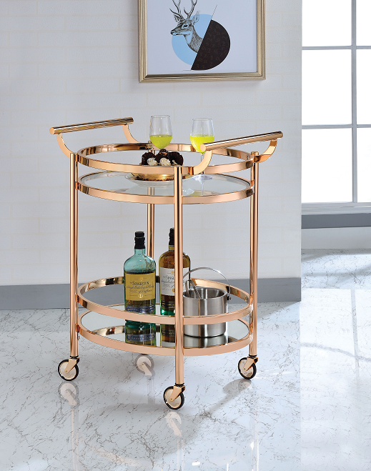 Lakelyn Rose Gold & Clear Glass Serving Cart ACME East