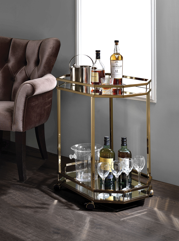 Lacole Champagne & Mirror Serving Cart ACME East