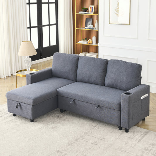 FX78.7"Comfortable Linen L-Shaped Combo Sofa Sofa Bed, Living Room Furniture Sets for Tight Spaces, Reversible Sleeper Combo Sofa with Pullout Bed,Reversible Sofa Bed for Living Room, Office, Apartmen