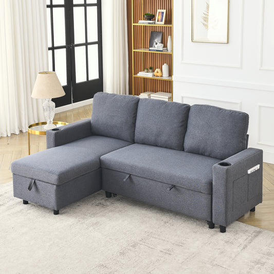 FX78.7"Comfortable Linen L-Shaped Combo Sofa Sofa Bed, Living Room Furniture Sets for Tight Spaces, Reversible Sleeper Combo Sofa with Pullout Bed,Reversible Sofa Bed for Living Room, Office, Apartmen House to Home Furnishings LLC