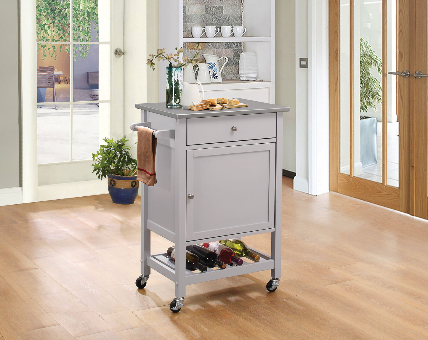 Hoogzen Stainless Steel & Gray Kitchen Cart ACME East