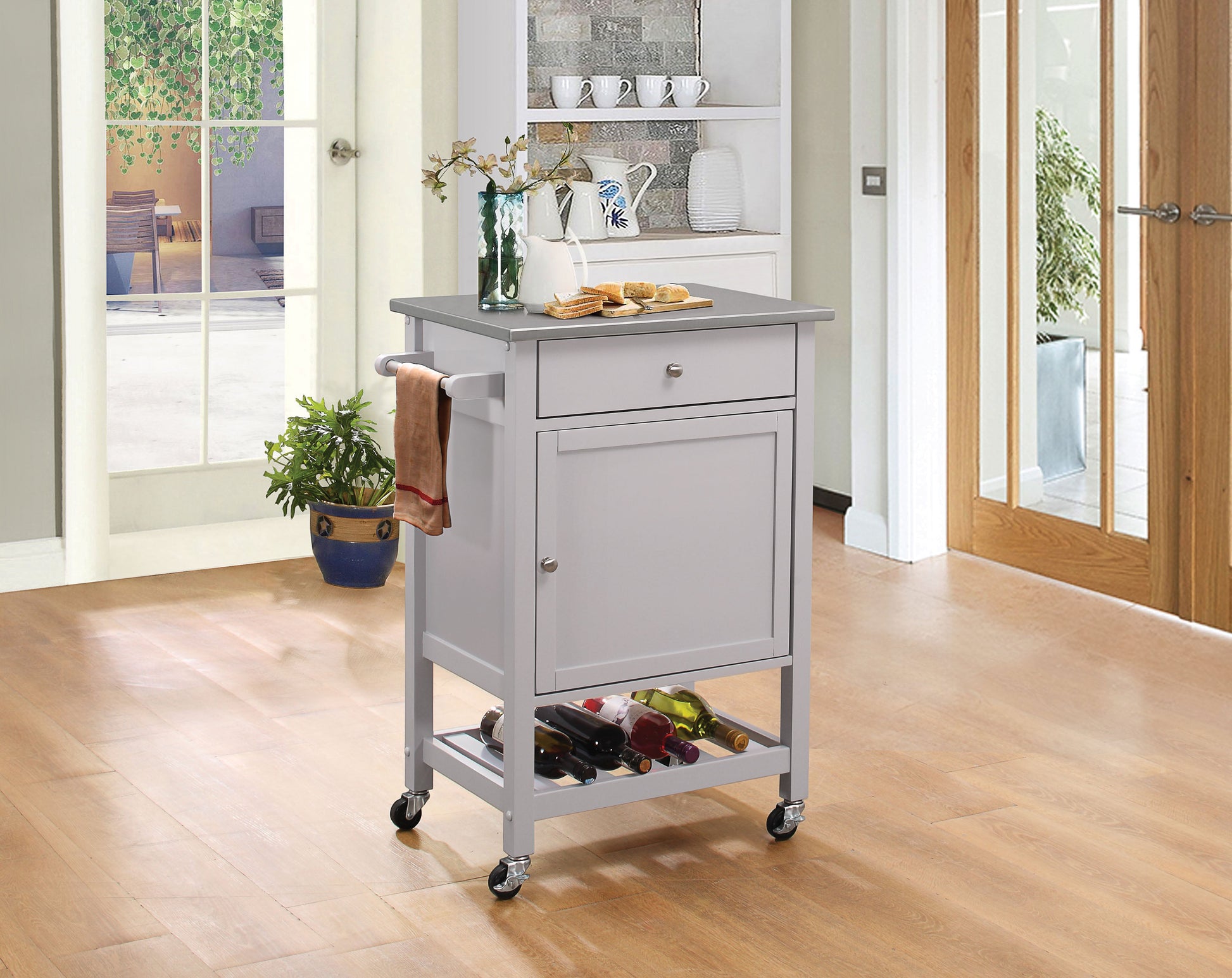 Hoogzen Stainless Steel & Gray Kitchen Cart ACME East