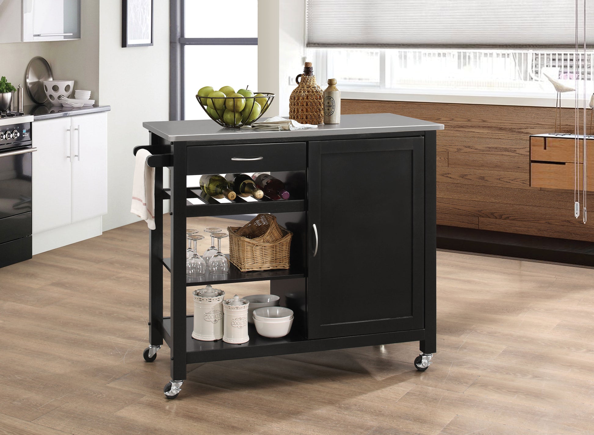 Ottawa Stainless Steel & Black Kitchen Cart ACME East