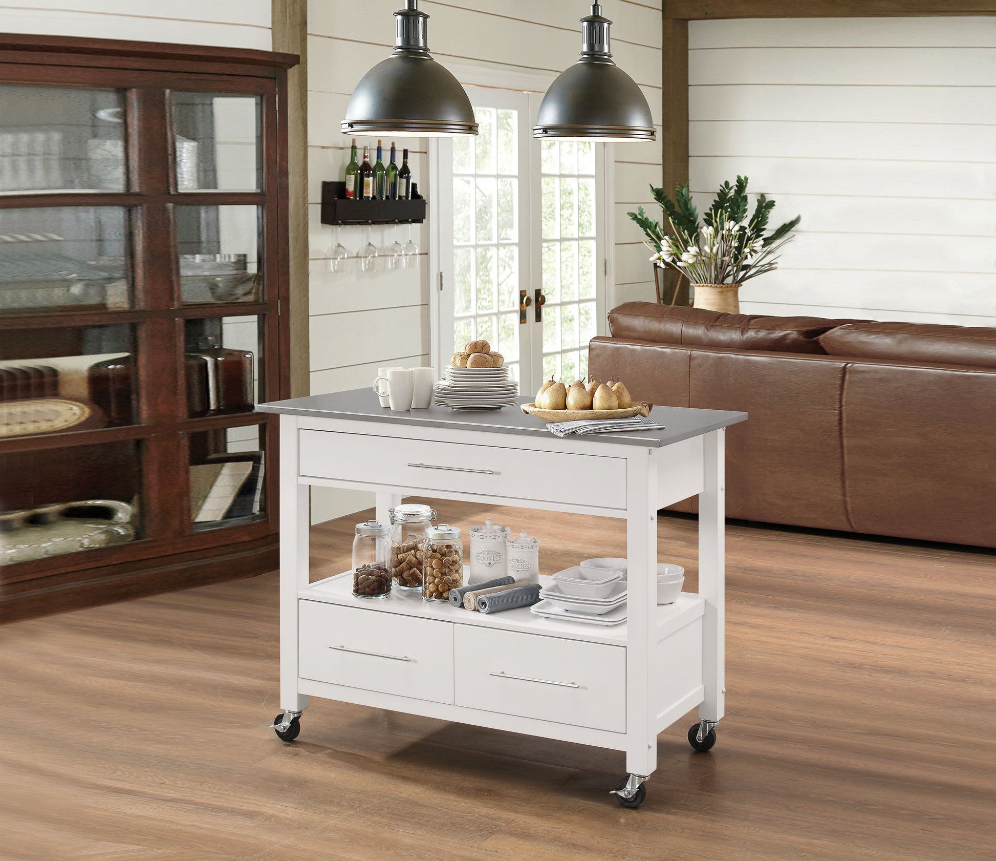 Ottawa Stainless Steel & White Kitchen Cart ACME East