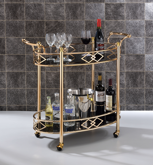 Ottesen Gold & Black Glass Serving Cart ACME East