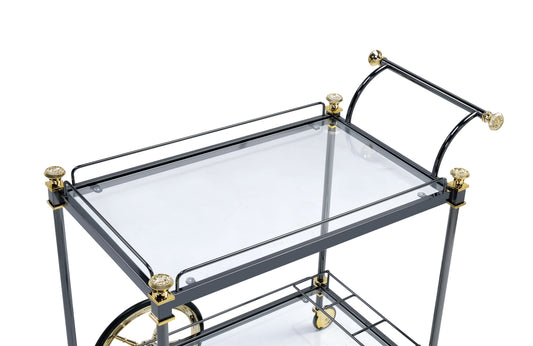 Cyrus Black/Gold & Clear Glass Serving Cart ACME East