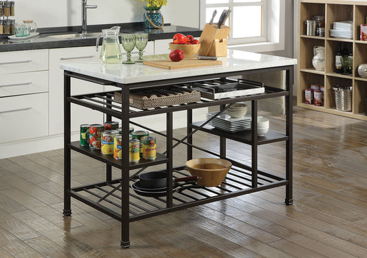 Lanzo Marble & Gunmetal Kitchen Island (Counter) ACME East