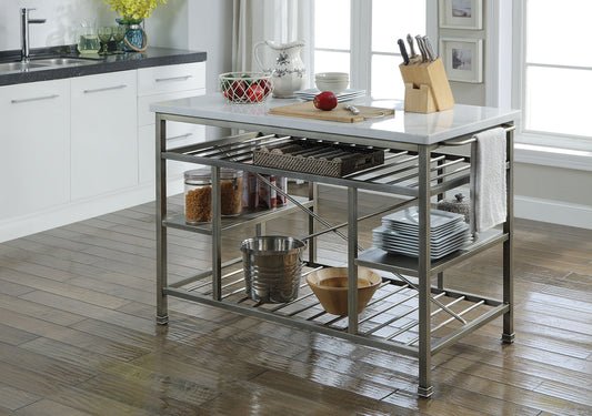 Lanzo Marble & Antique Pewter Kitchen Island (Counter) ACME East