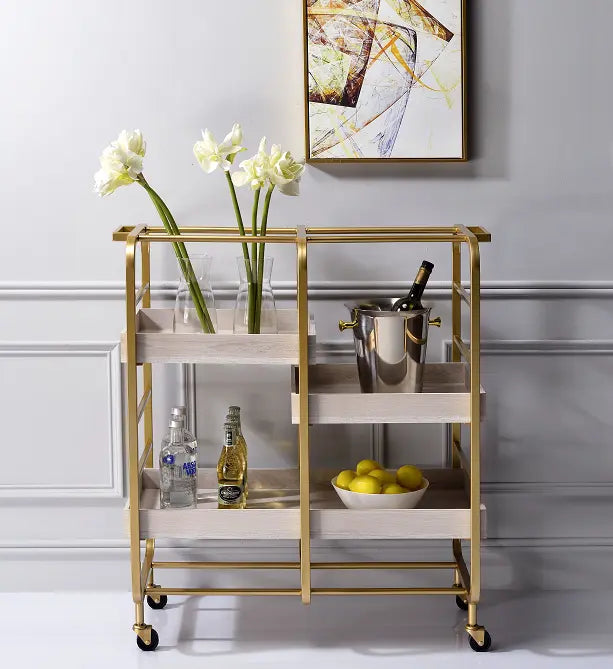 Vorrik Gold & White-Washed Serving Cart ACME East