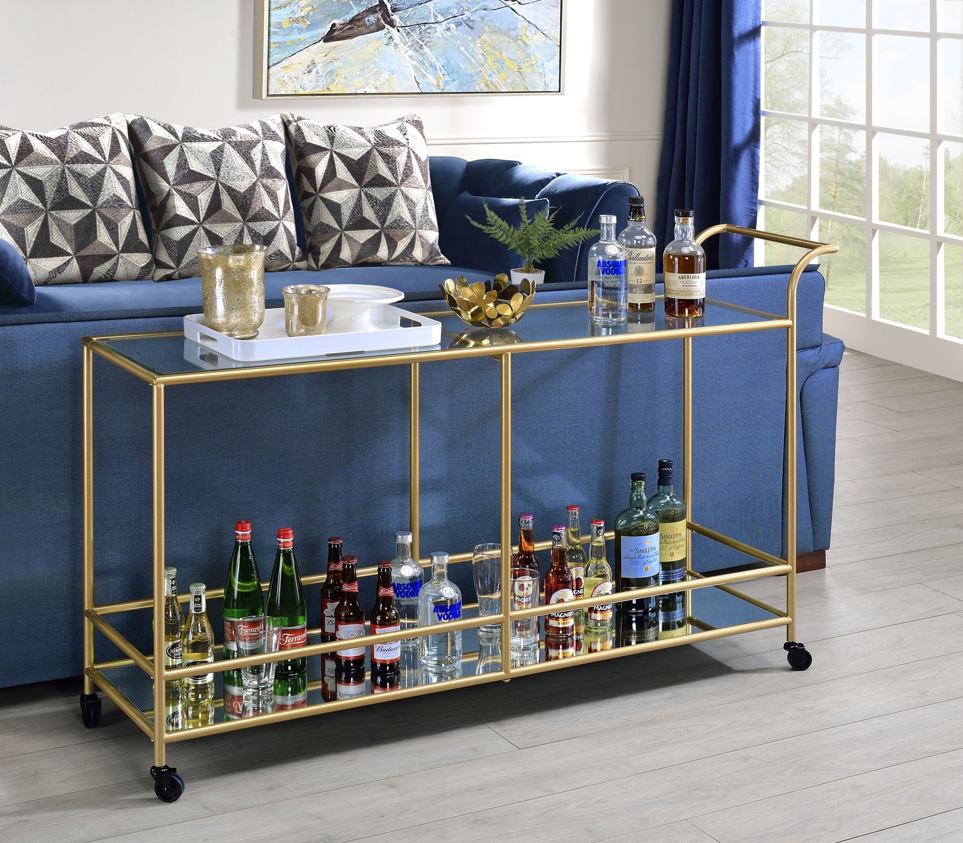 Kenda Clear Glass, Mirrored & Gold Serving Cart ACME East