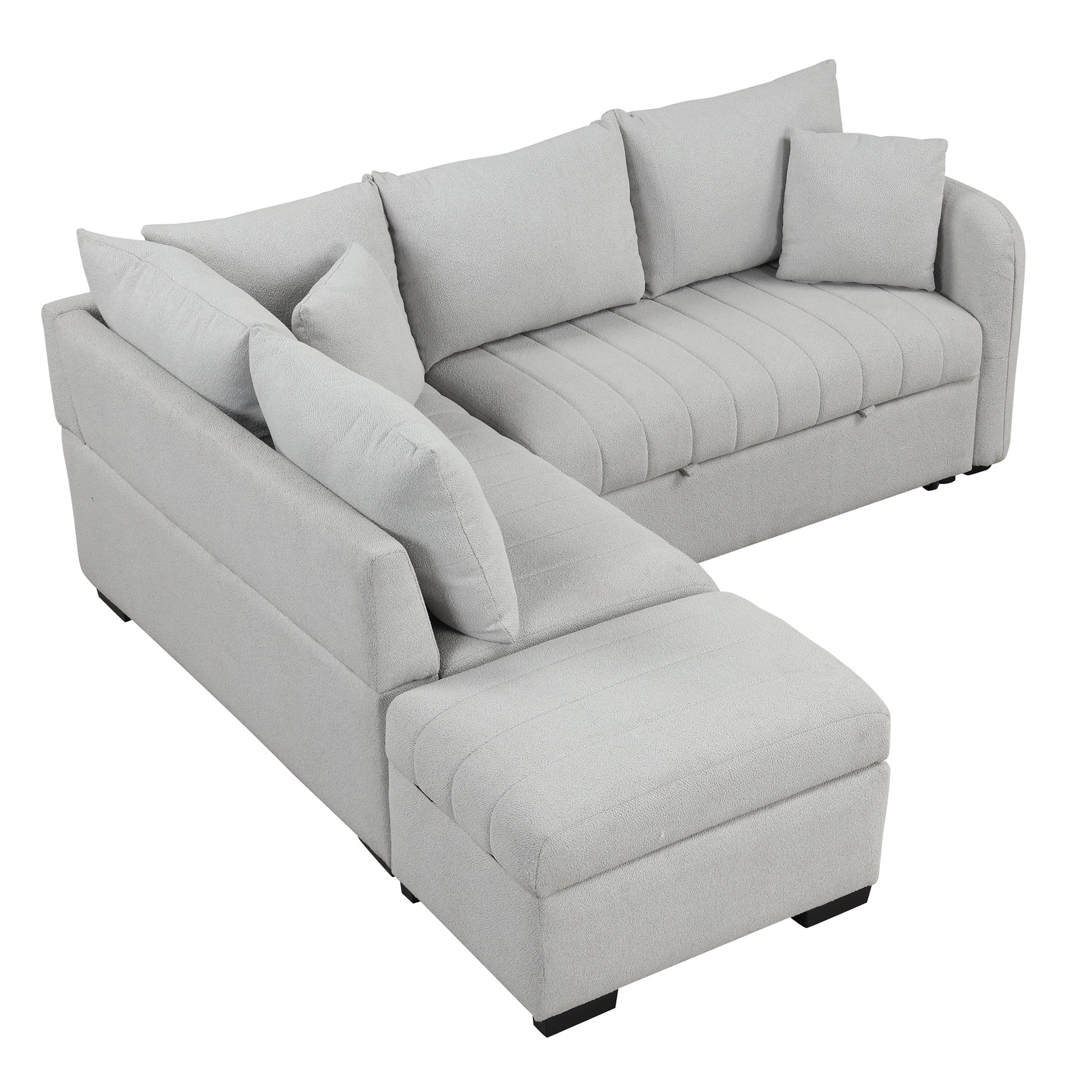 82.6" L-shaped Sectional Pull Out Sofa Bed Sleeper Sofa with Two USB Ports, Two Power Sockets and a Movable Storage Ottoman, Gray ***(FREE SHIPPING)*** House to Home Furnishings LLC