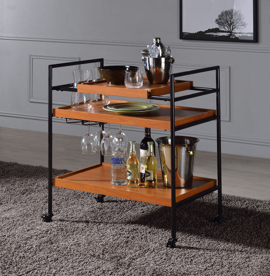 Oaken Honey Oak & Black Serving Cart ACME East