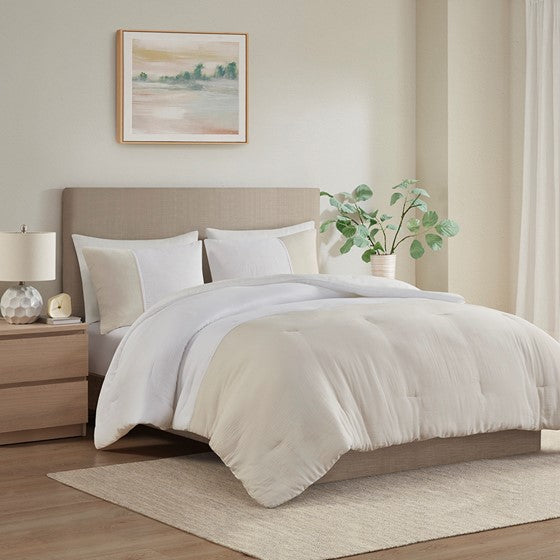 3 Piece Gauze Oversized Comforter Set Natural Full/Queen Olliix.com