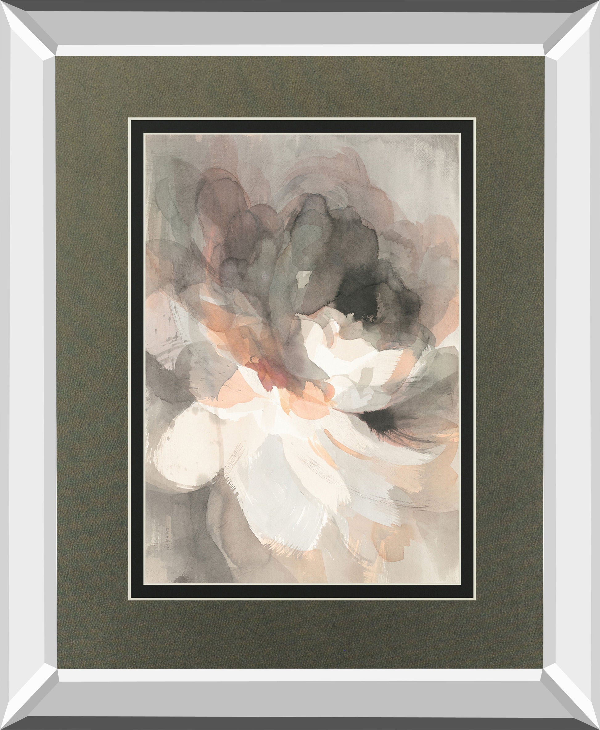 Abstract Peony By Danhui Nai Mirrored Frame - Green Classy Art