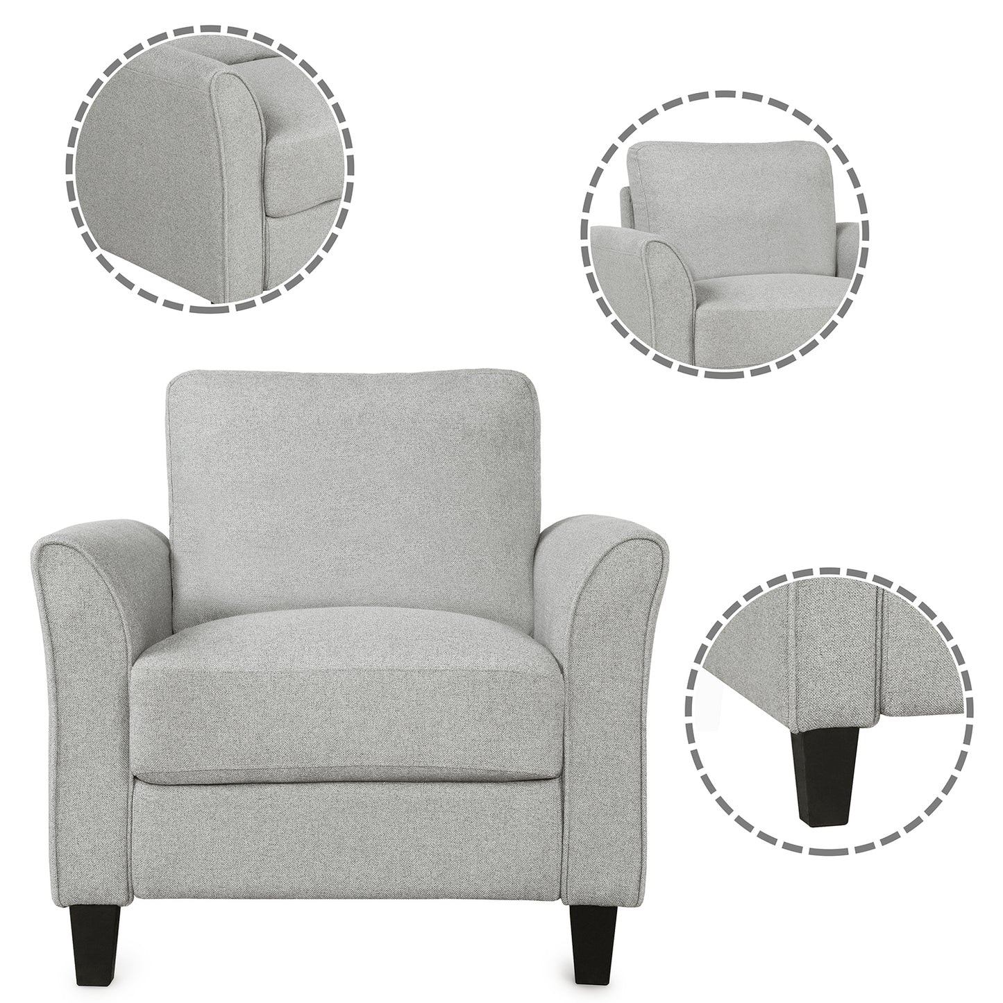 Living Room Sets Furniture Armrest Sofa Single Chair Sofa Loveseat Chair 3-Seat Sofa (ChairLoveseat Chair&3-Seat Sofa, Light Gray) House to Home Furnishings LLC