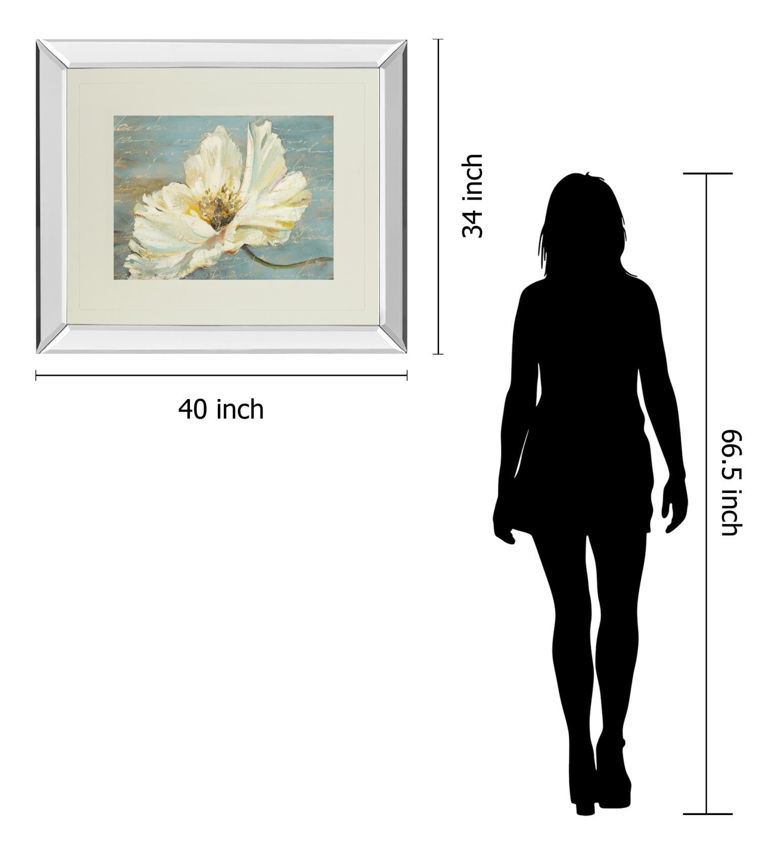 White Peony By Patricia Pinto - Mirror Framed Print Wall Art - Blue Classy Art