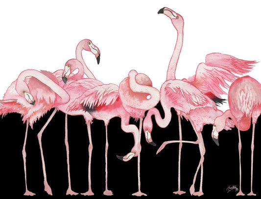 Black And White Meets Flamingos By Elizabeth Medley - Pink Classy Art