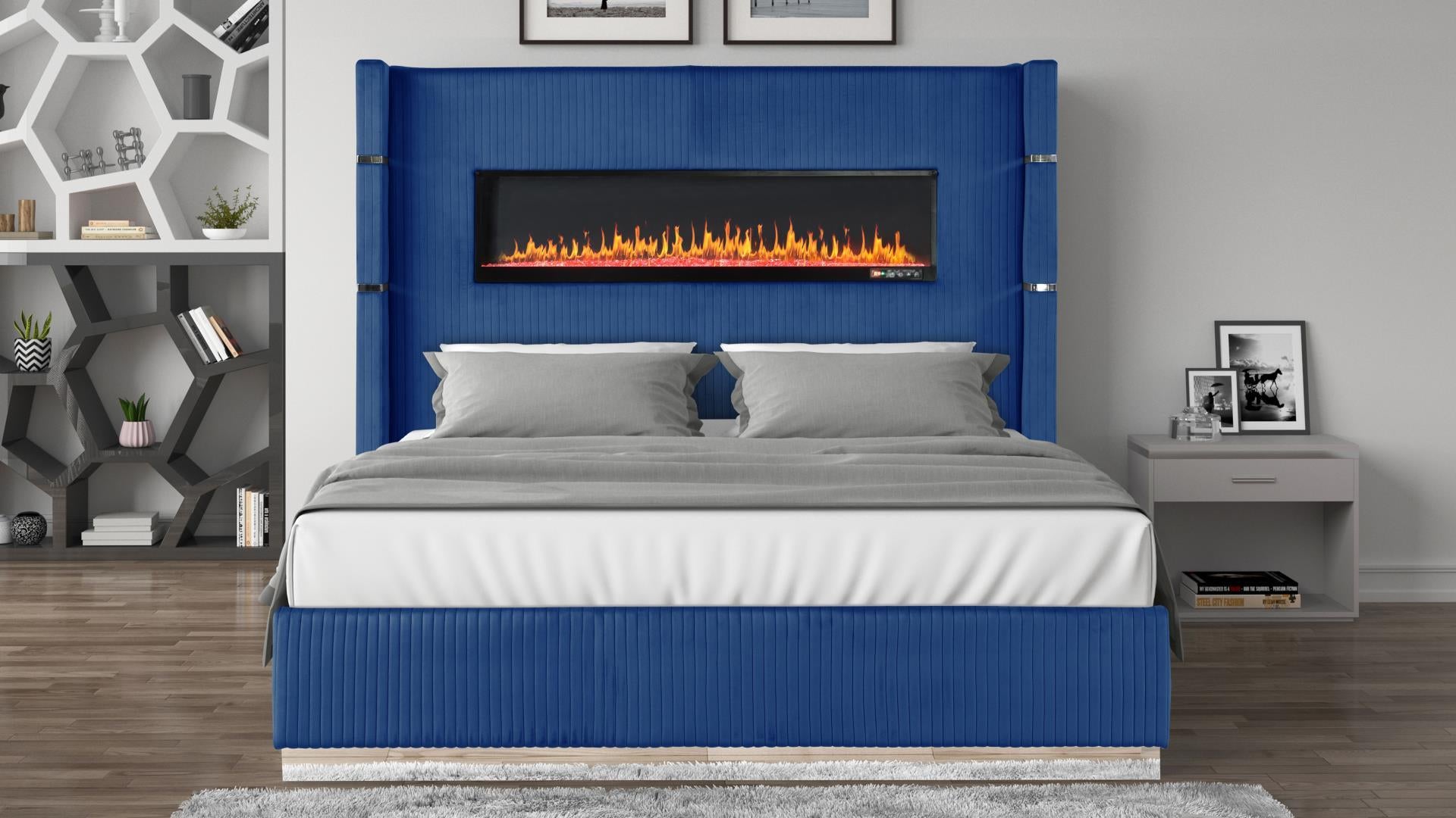 🔥🔥** SANTA MONICA **🔥🔥  🔥FIRE PLACE BED FRAME 🔥 with 🔊🔊 BLUETOOTH 🔊🔊 SPEAKERS…🎶 & USB Charging Ports 🔌