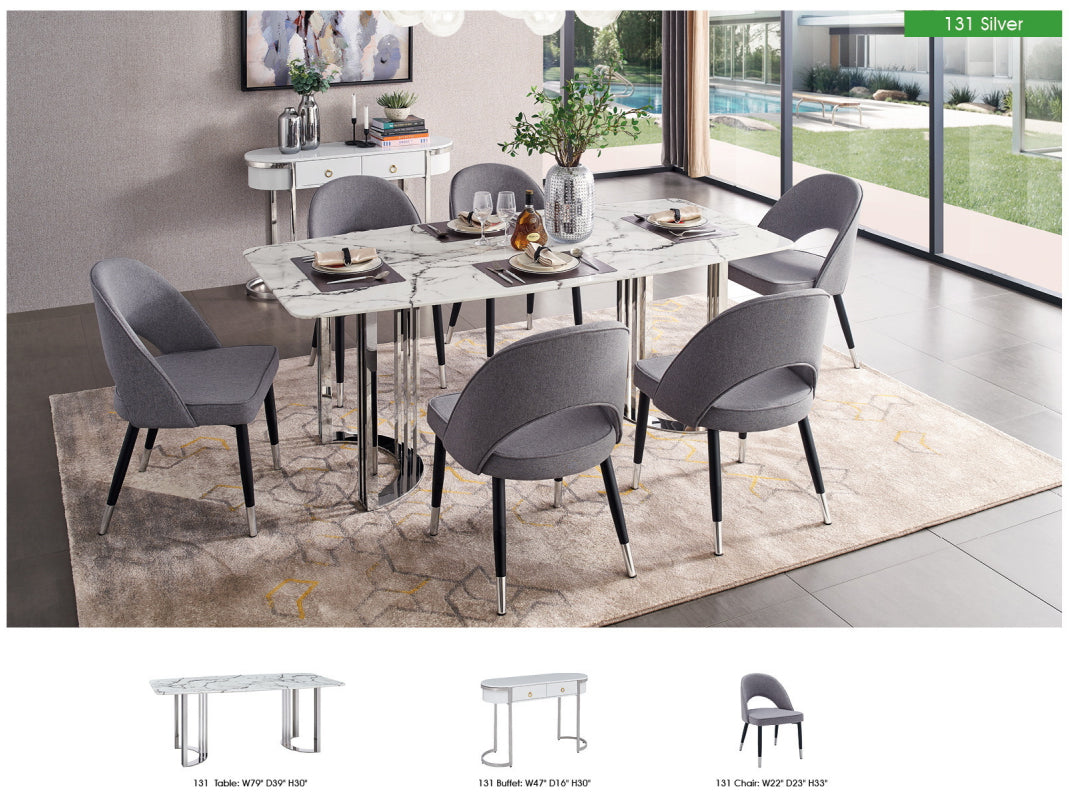 ESF Furniture - 131 Silver Marble 8 Piece Dining Room Set w-1ext in Silver - 131DININGTABLESS-8SET ESF Furniture