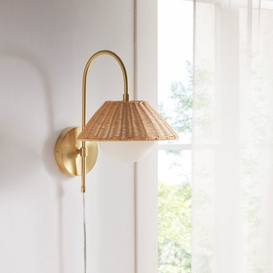 Rattan Weave Wall Sconce Gold Olliix.com