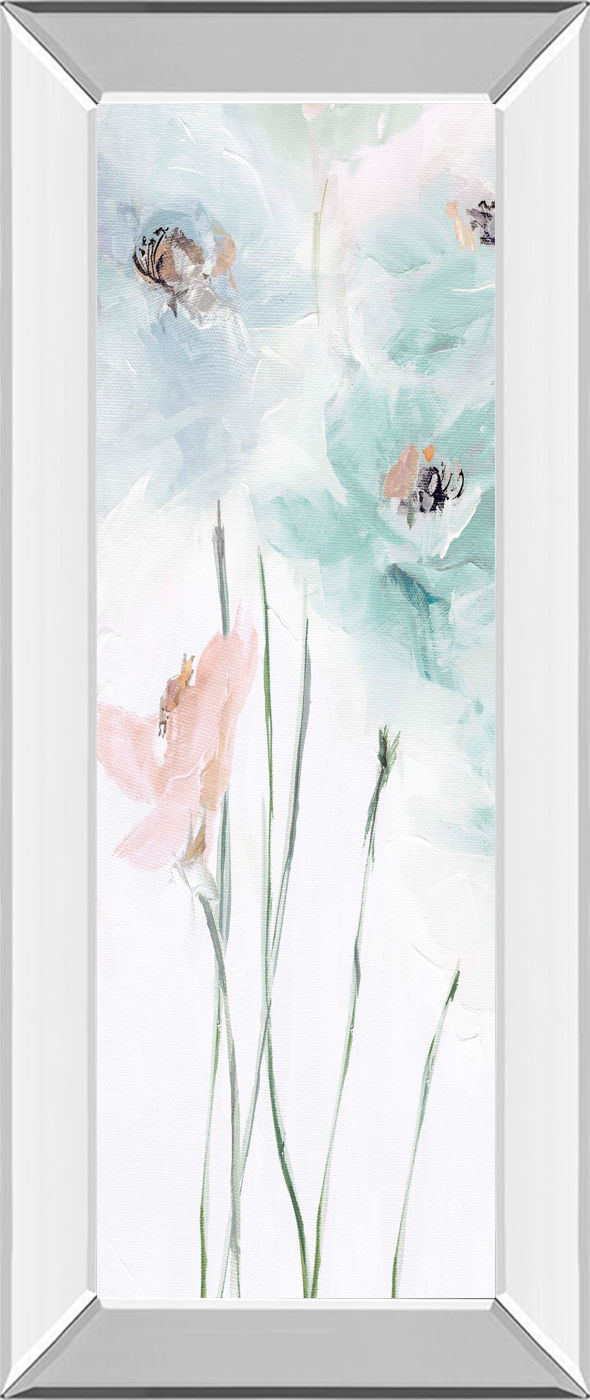 Spring Poppies II By Susan Pepe - Mirrored Frame Wall Art - Light Blue Classy Art