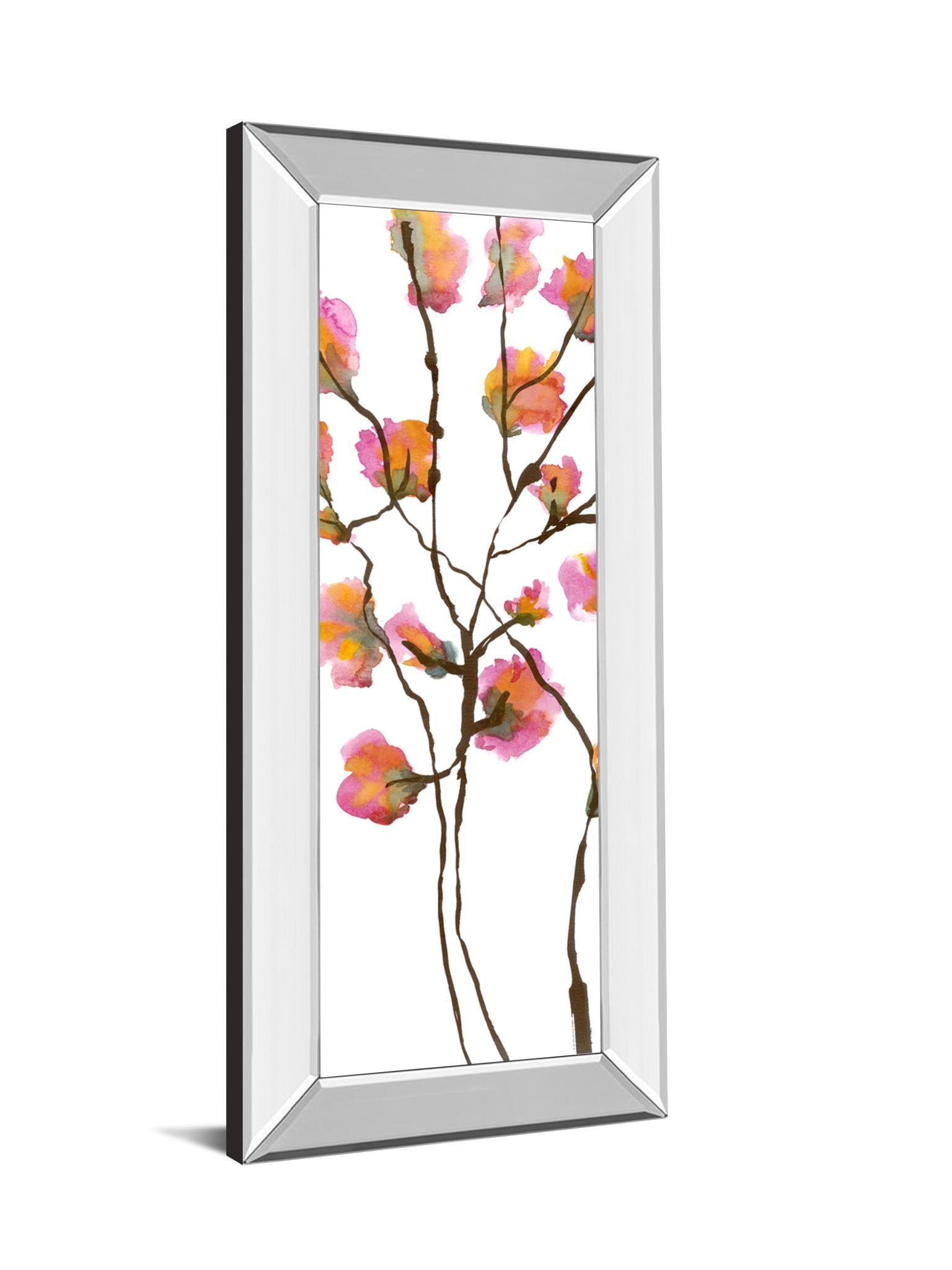 Inky Blossoms I By Deborah Velasquez - Mirror Framed Print Wall Art - Pink Classy Art