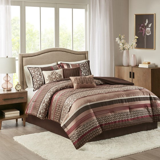 7 Piece Comforter Set Red Cal King Olliix.com