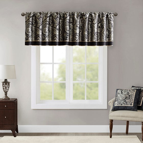 Jacquard Window Valance Black Olliix.com