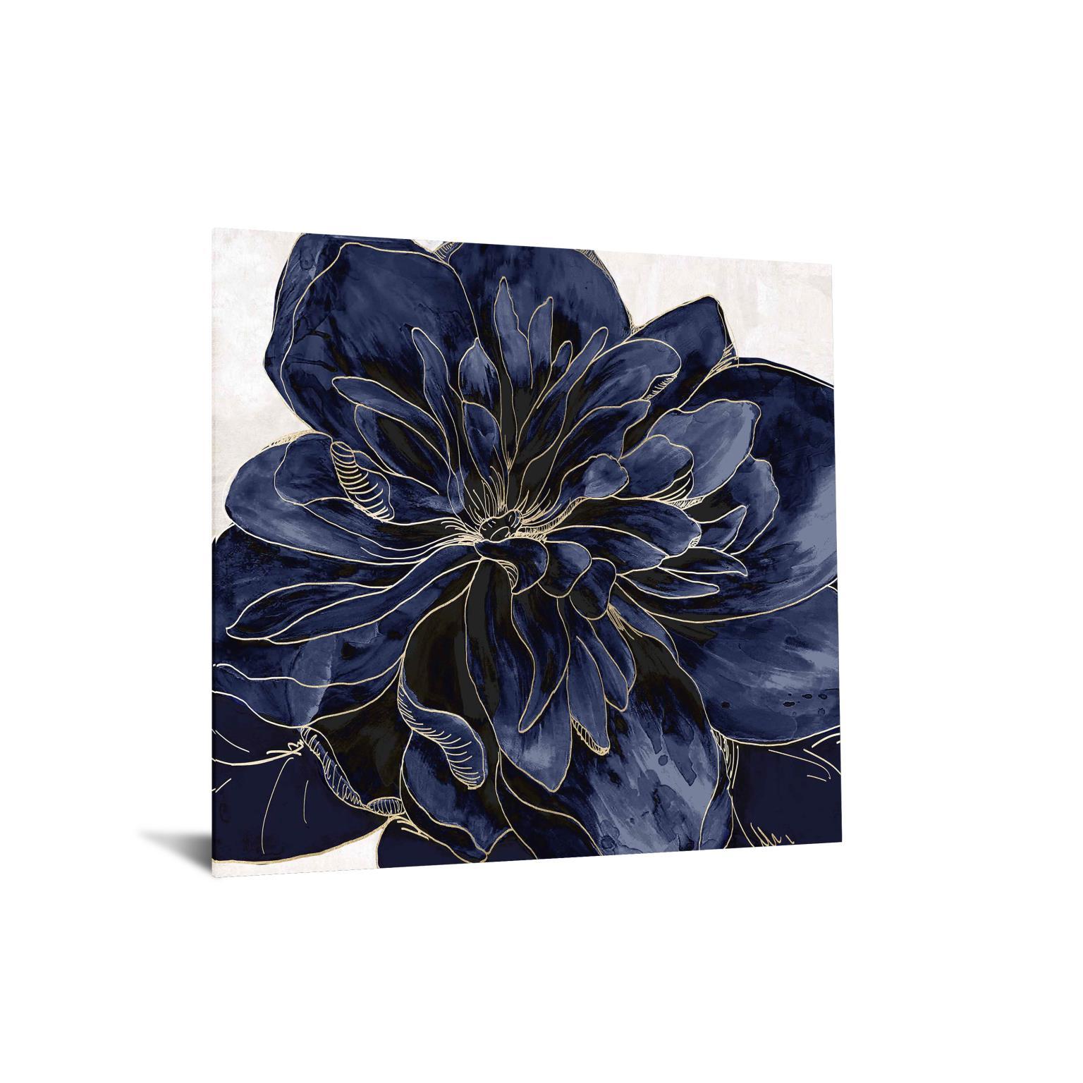 Floating Tempered Glass With Foil Open Peony - Blue Classy Art